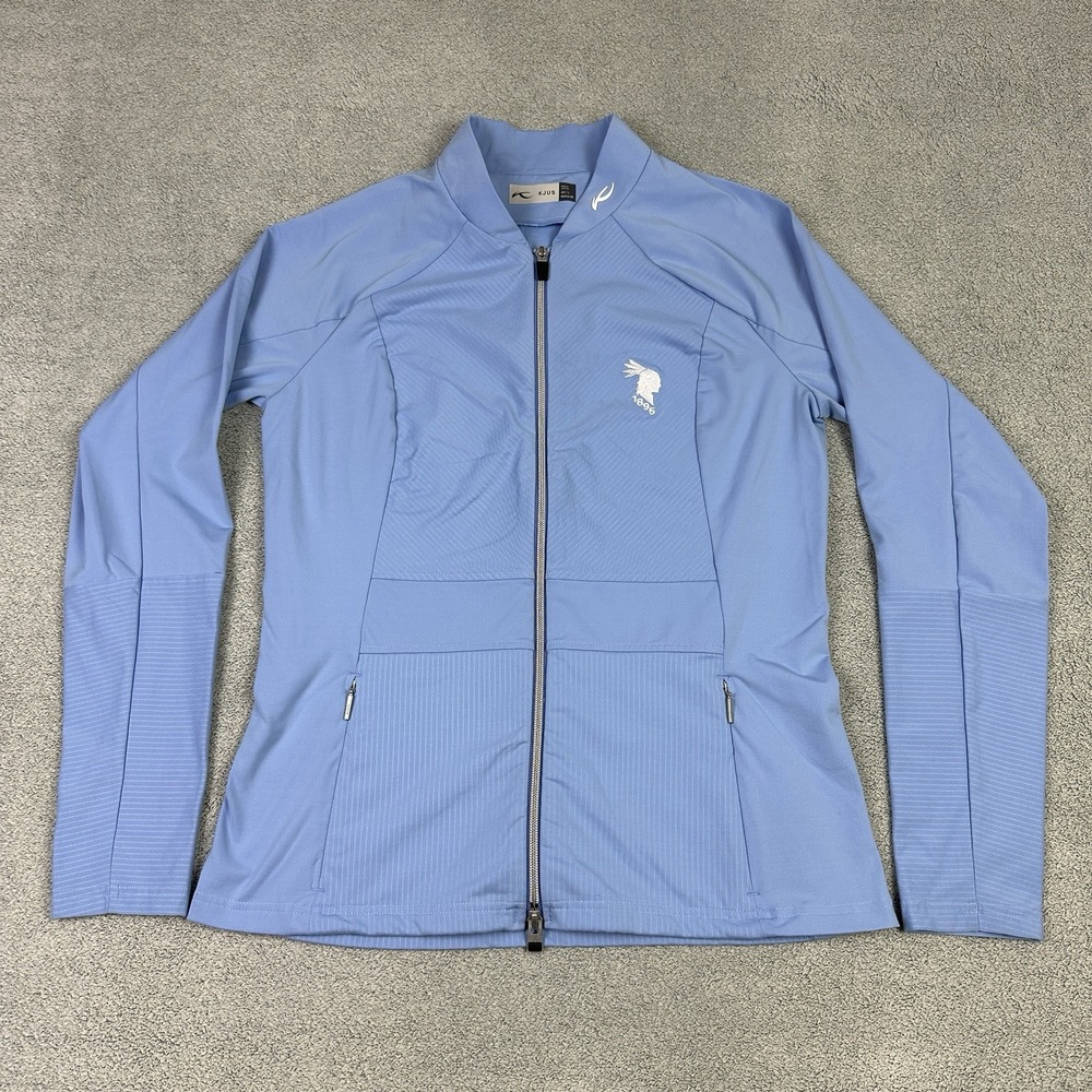 Kjus Jacket Womens Large 40 Blue Nina Midlayer Windbreaker Golf Course Logo